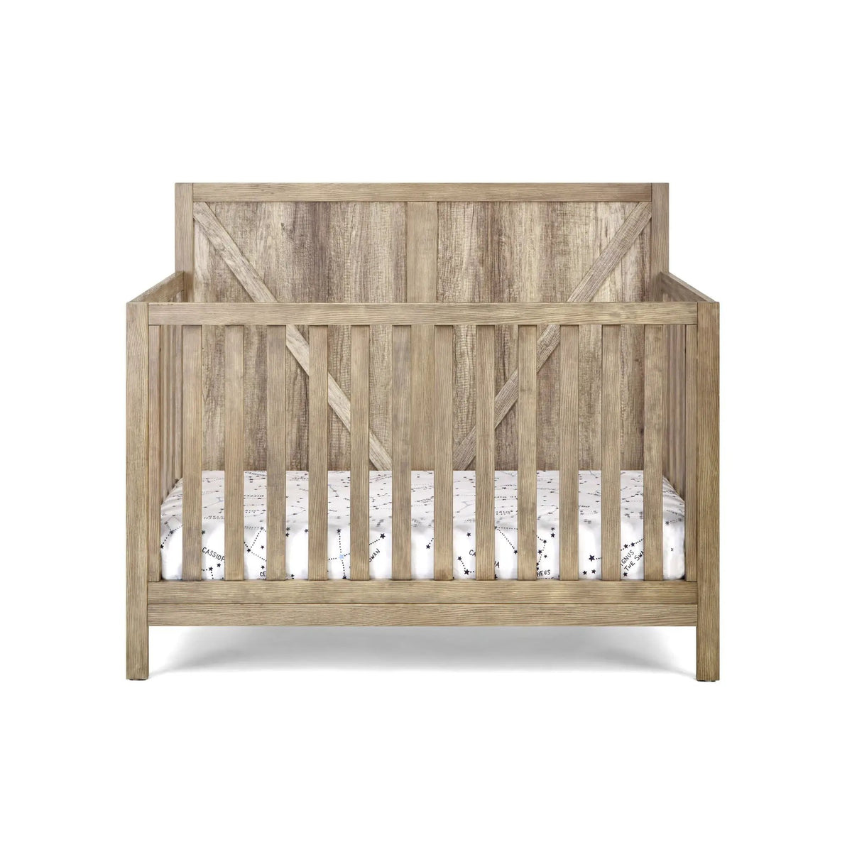 Barnside 4-In-1 Convertible Crib | Vintage Chestnut Finish | Toddler Bed And Full Bed | Adjustable Mattress Heights