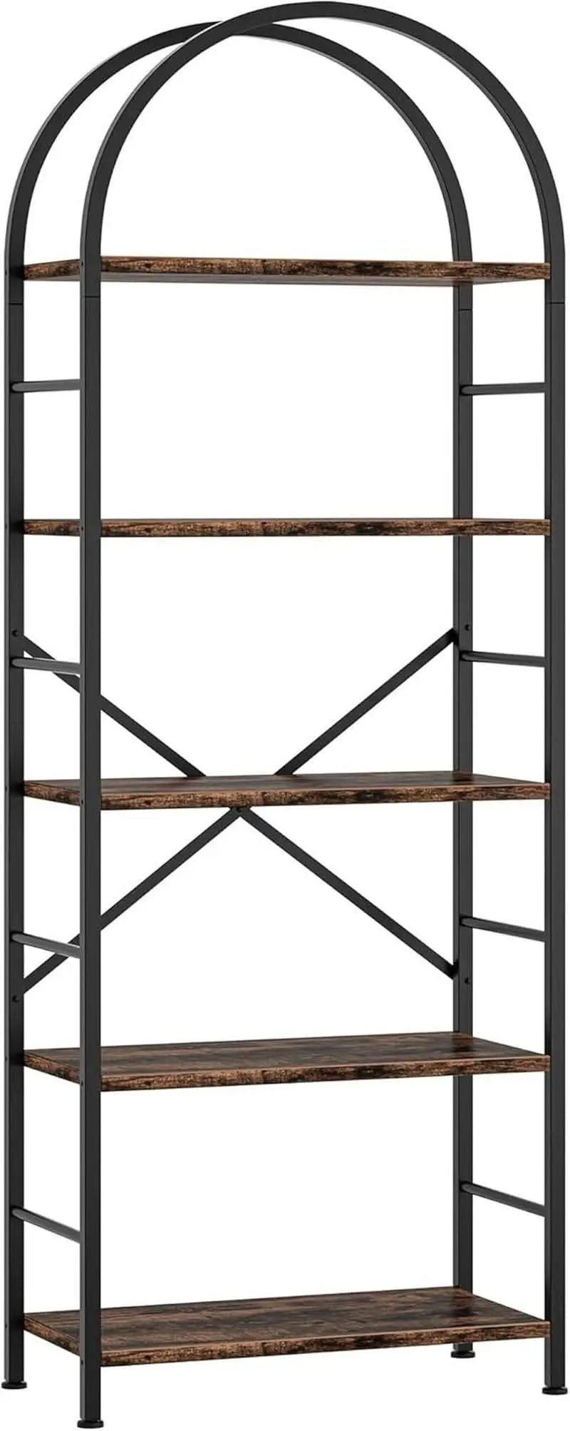 Arched Five Tier Bookshelf Rustic Brown Storage Unit from PriceLows™