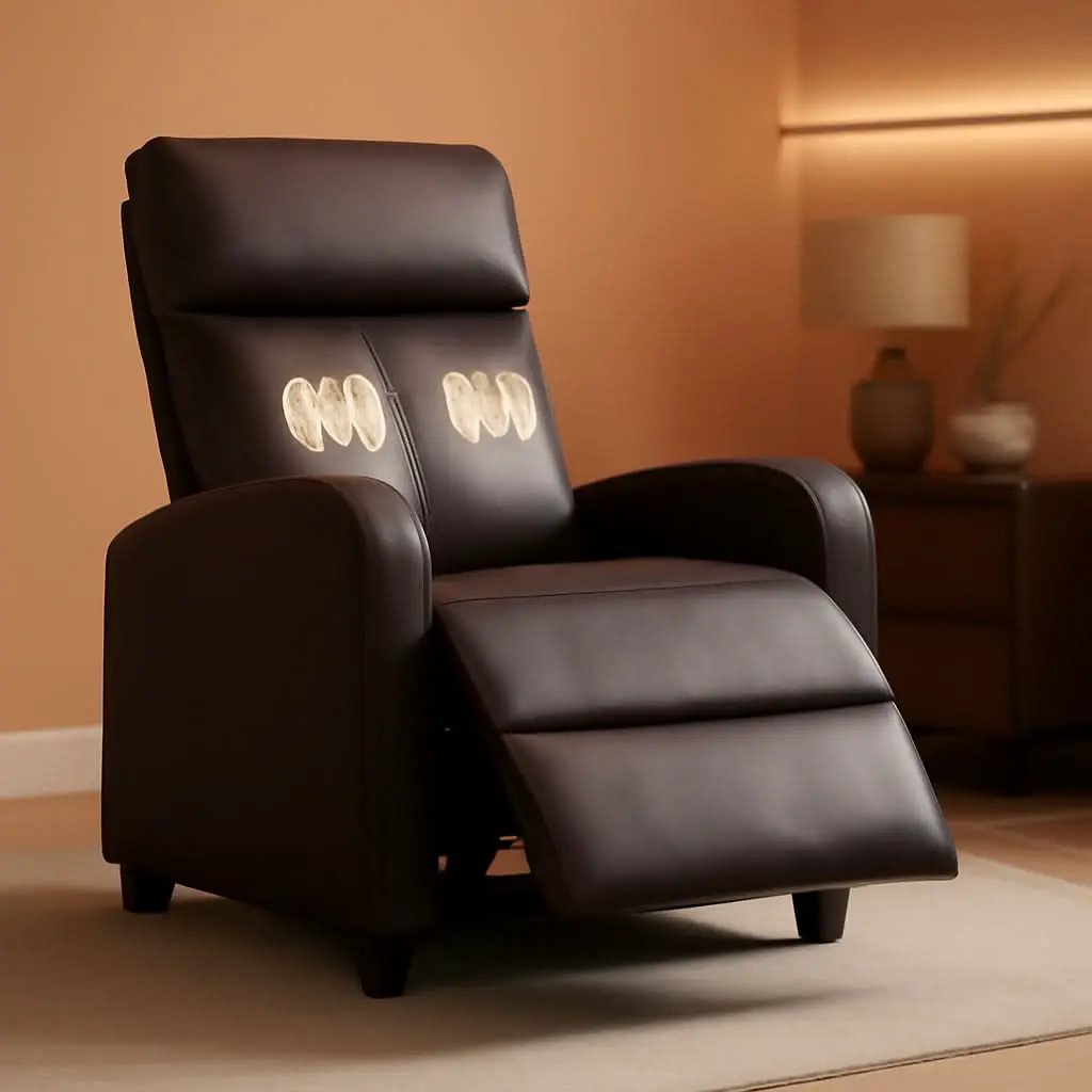 Massage Recliner Chair With Footrest And Brown PU Leather from PriceLows™