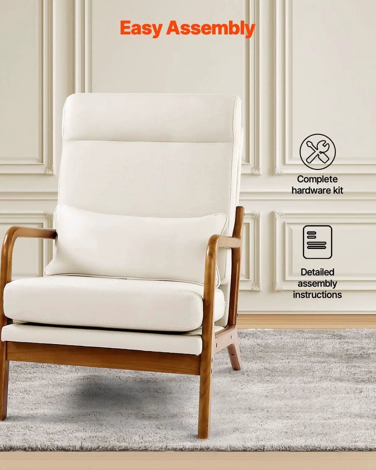 High Back Mid Century Linen Accent Chair For Living Room from PriceLows™