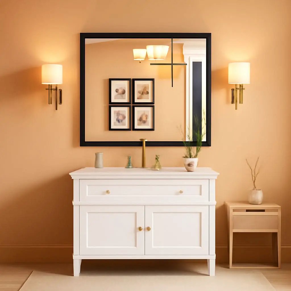 Black 40x32 Inch Metal Framed Bathroom Mirror Wall Mount from PriceLows™