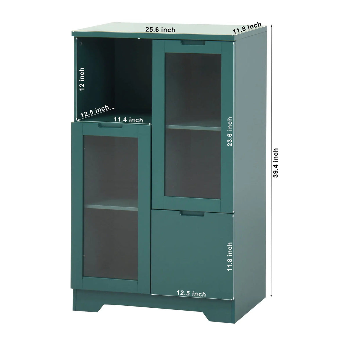Modern Storage Cabinet | Adjustable Shelves | Double Glass Doors | Gray