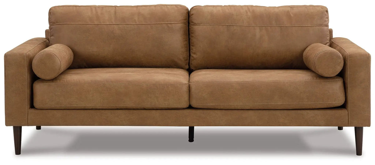 Telora Sofa | Caramel Faux Leather | Retro Modern Style