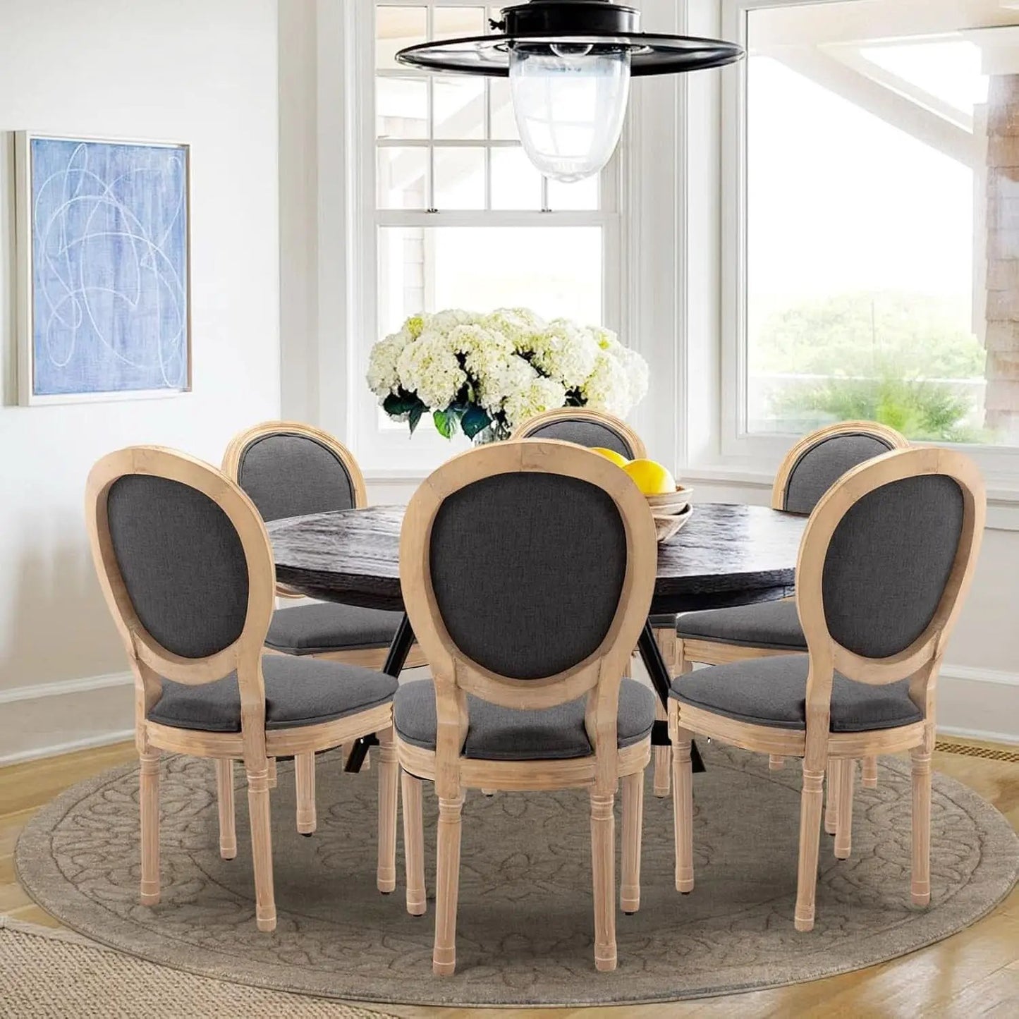 Upholstered Dining Chairs Set Of 6 Grey Fabric Oval Back from PriceLows™