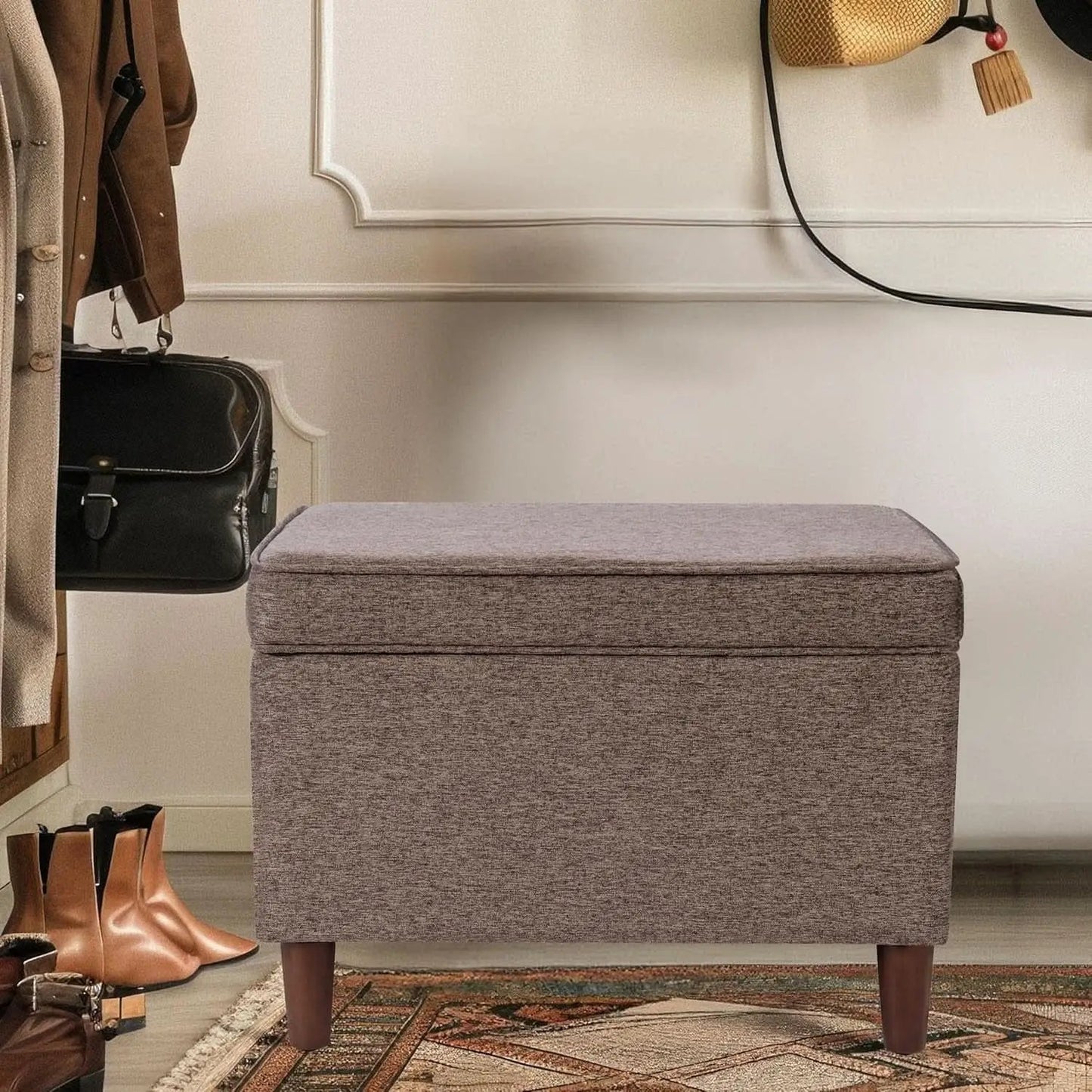 Chocolate Brown Contemporary Storage Ottoman With Lid from PriceLows™