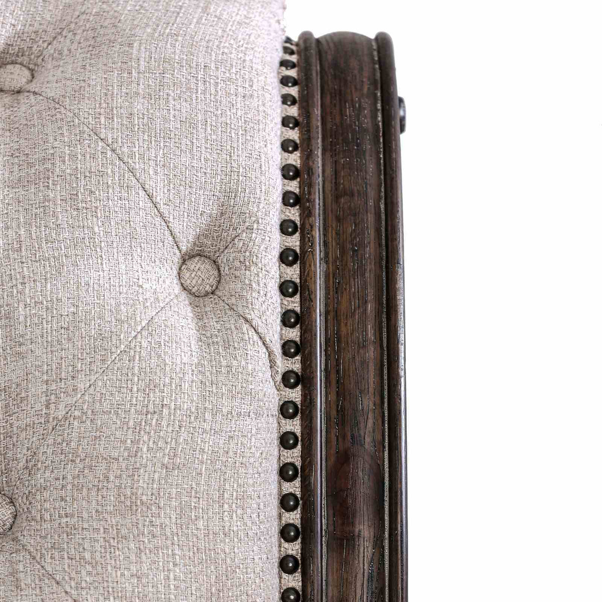 Sleigh Bed | Button Tufted Fabric Headboard | Footboard | Rustic Natural Tone