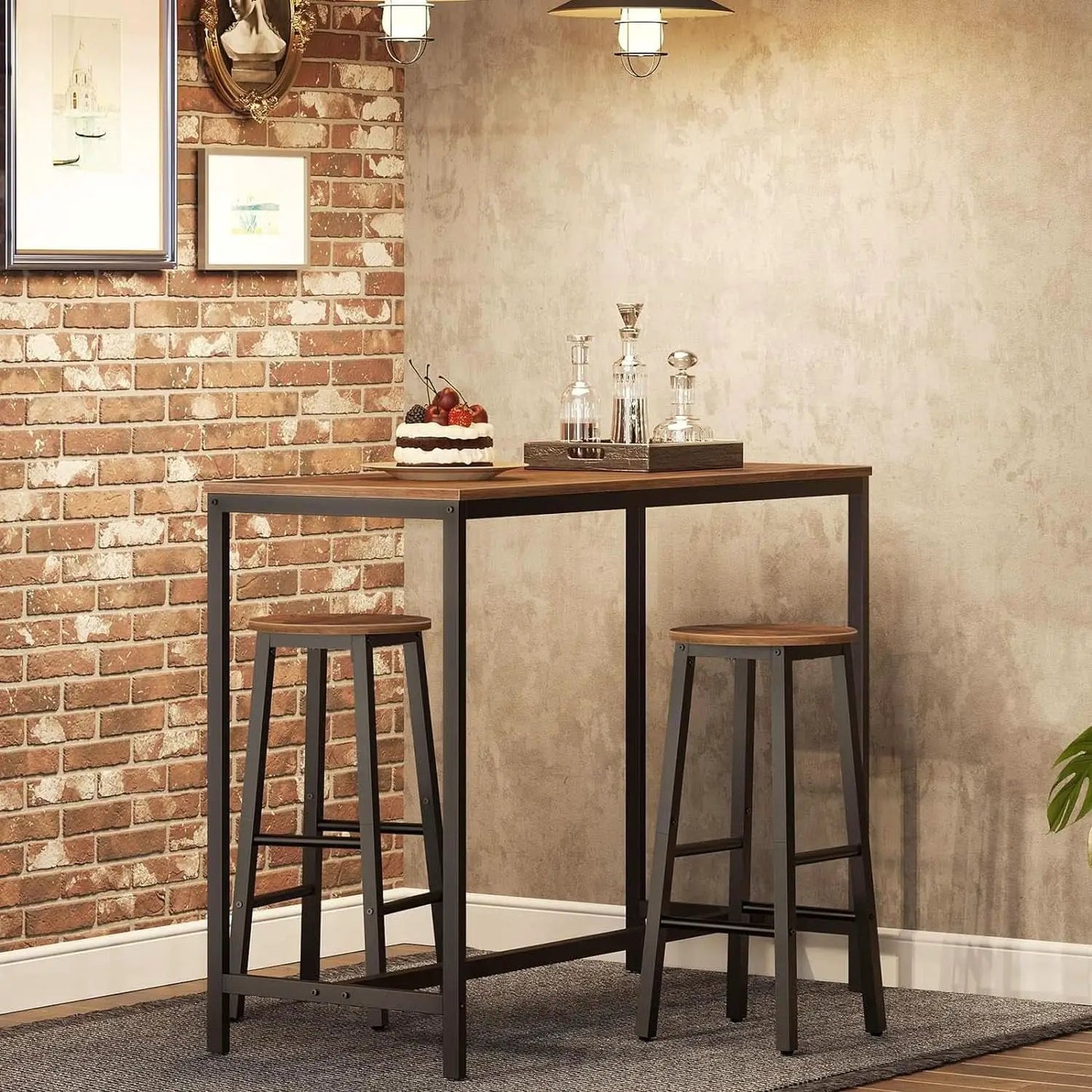 Bar Stools Set Of 2 24.8 Inch Rustic Brown Kitchen Island from PriceLows™