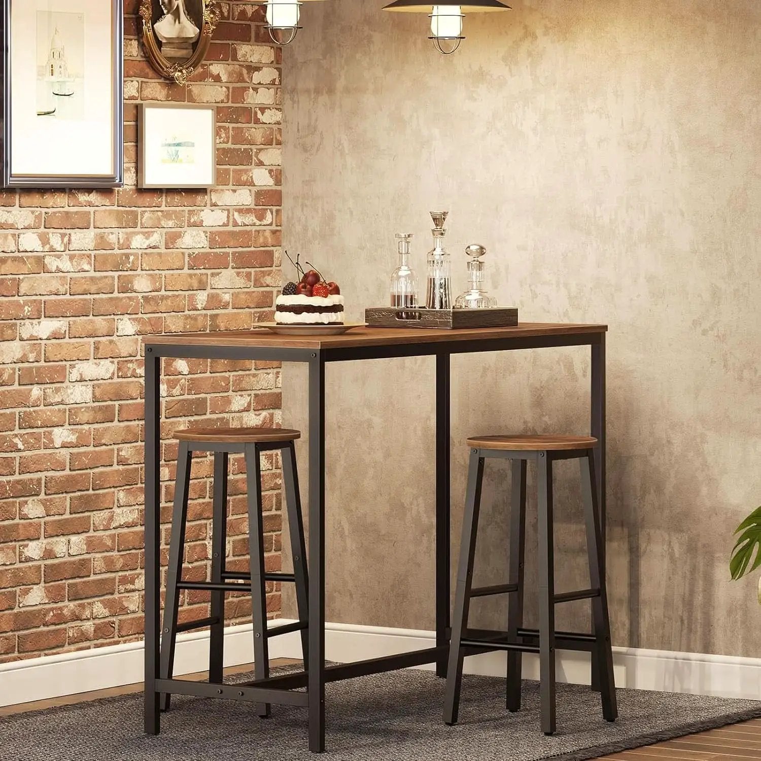 Bar Stools Set Of 2 24.8 Inch Rustic Brown Kitchen Island from PriceLows™
