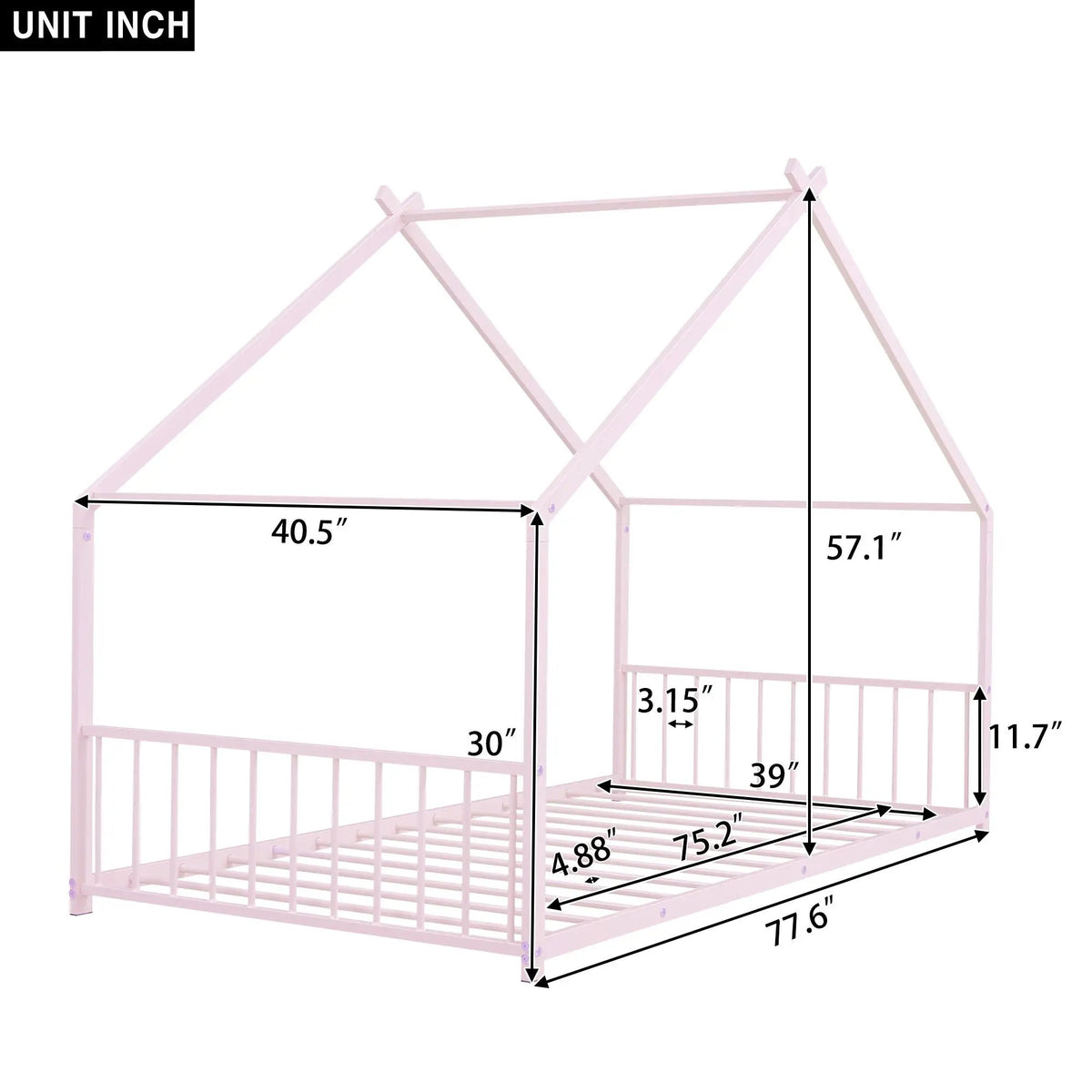 Metal House Bed | Roof Design | Semi-Enclosed Play Space | Contemporary Neutral Finish