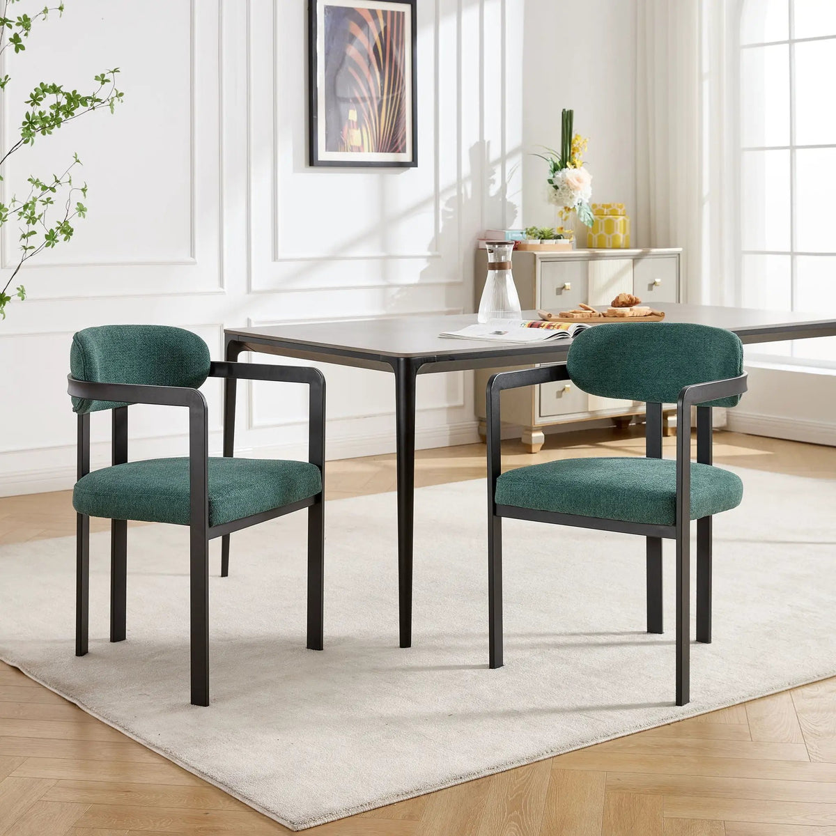 Dining Arm Chairs | Set Of 2 | Matte Metal Legs | Curved Ergonomic Backrest