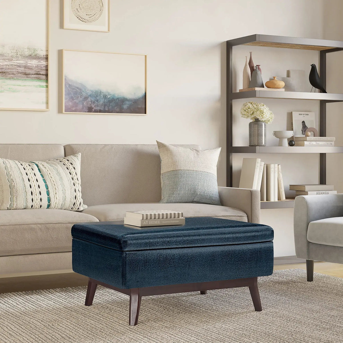 Storage Ottoman | Rectangular Design | Solid Wood Frame | Lift Top
