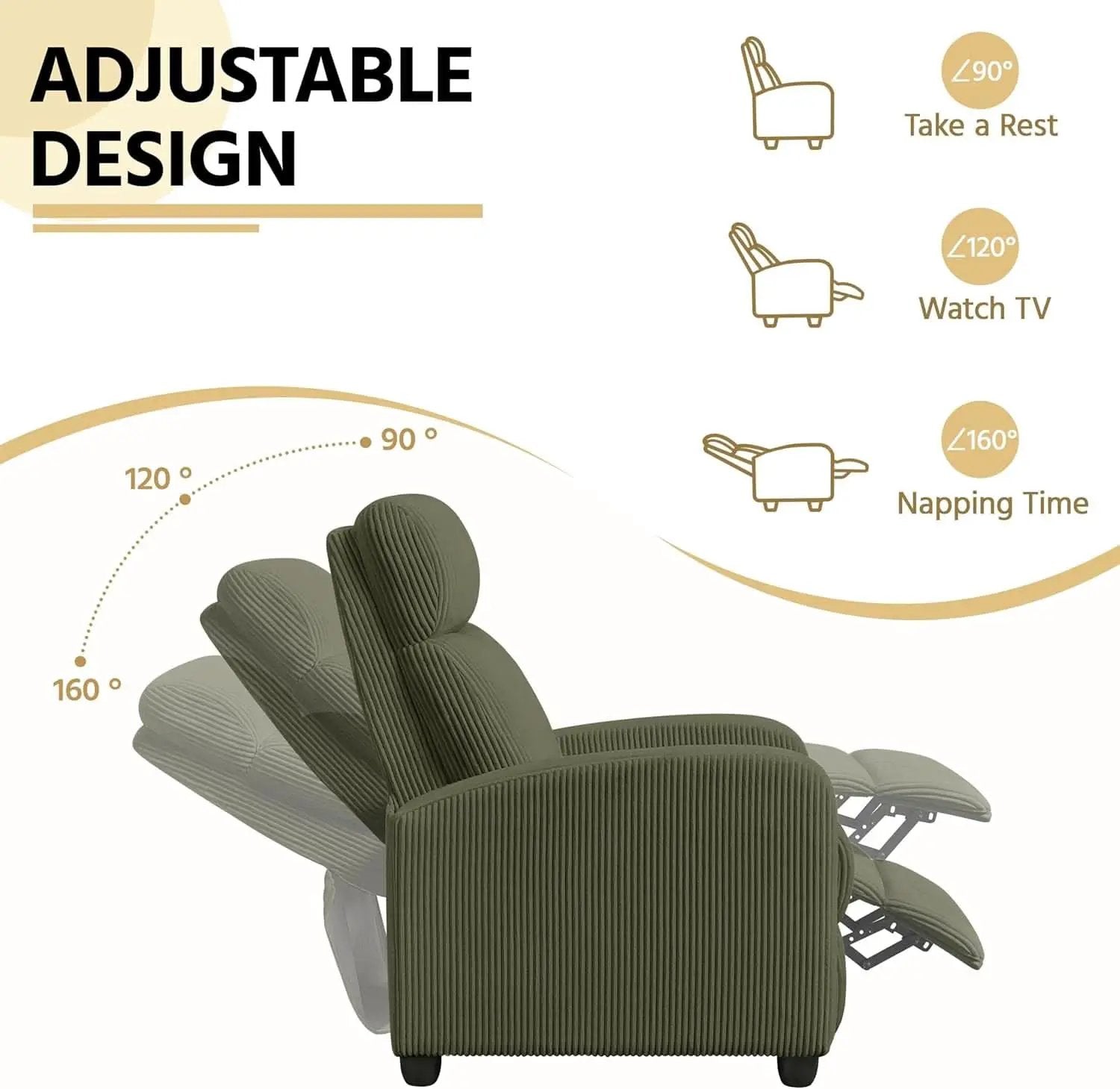 Dark Green Corduroy Adjustable Recliner Chair For Living Room from PriceLows™