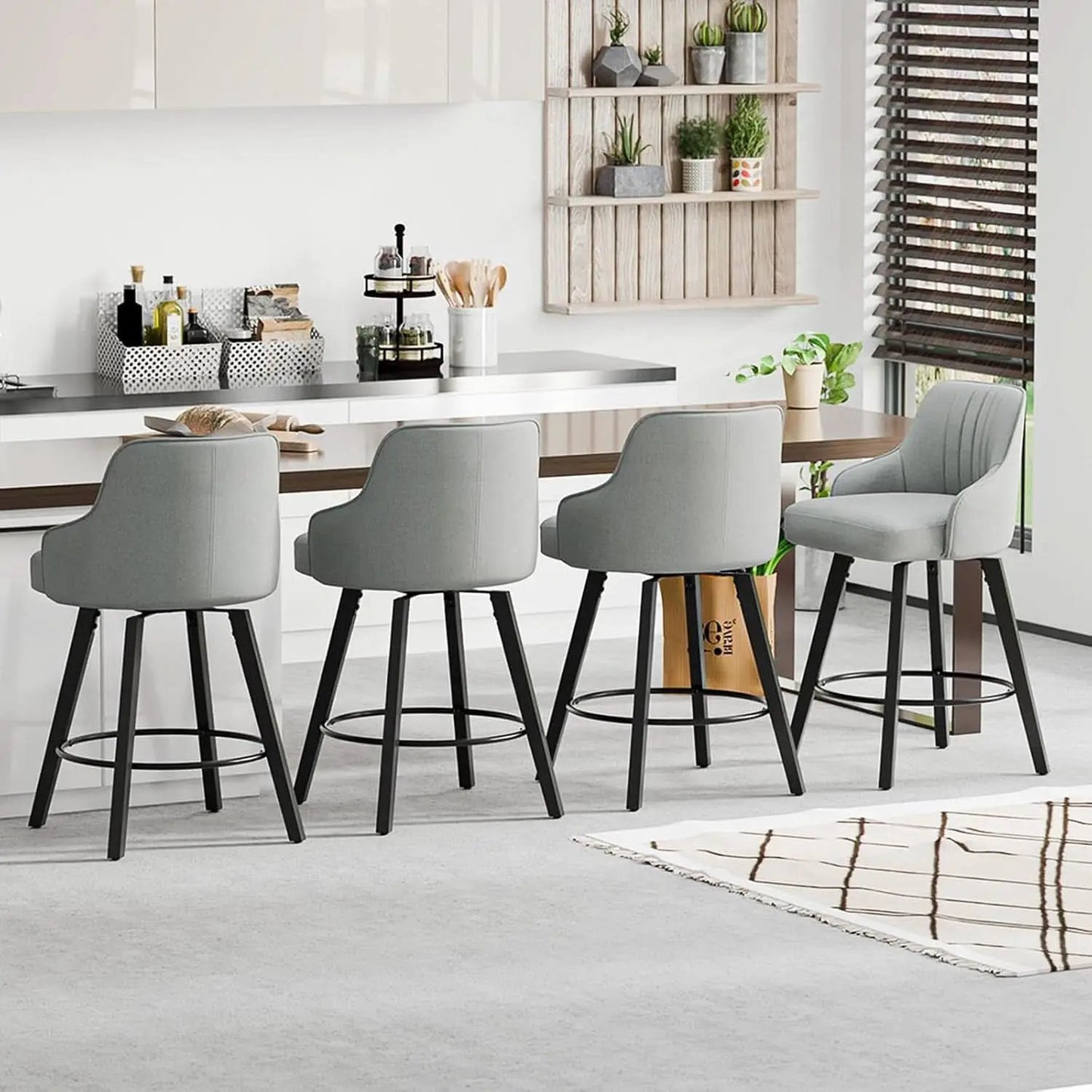 Linen Fabric Upholstered Swivel Barstools Set of Two from PriceLows™