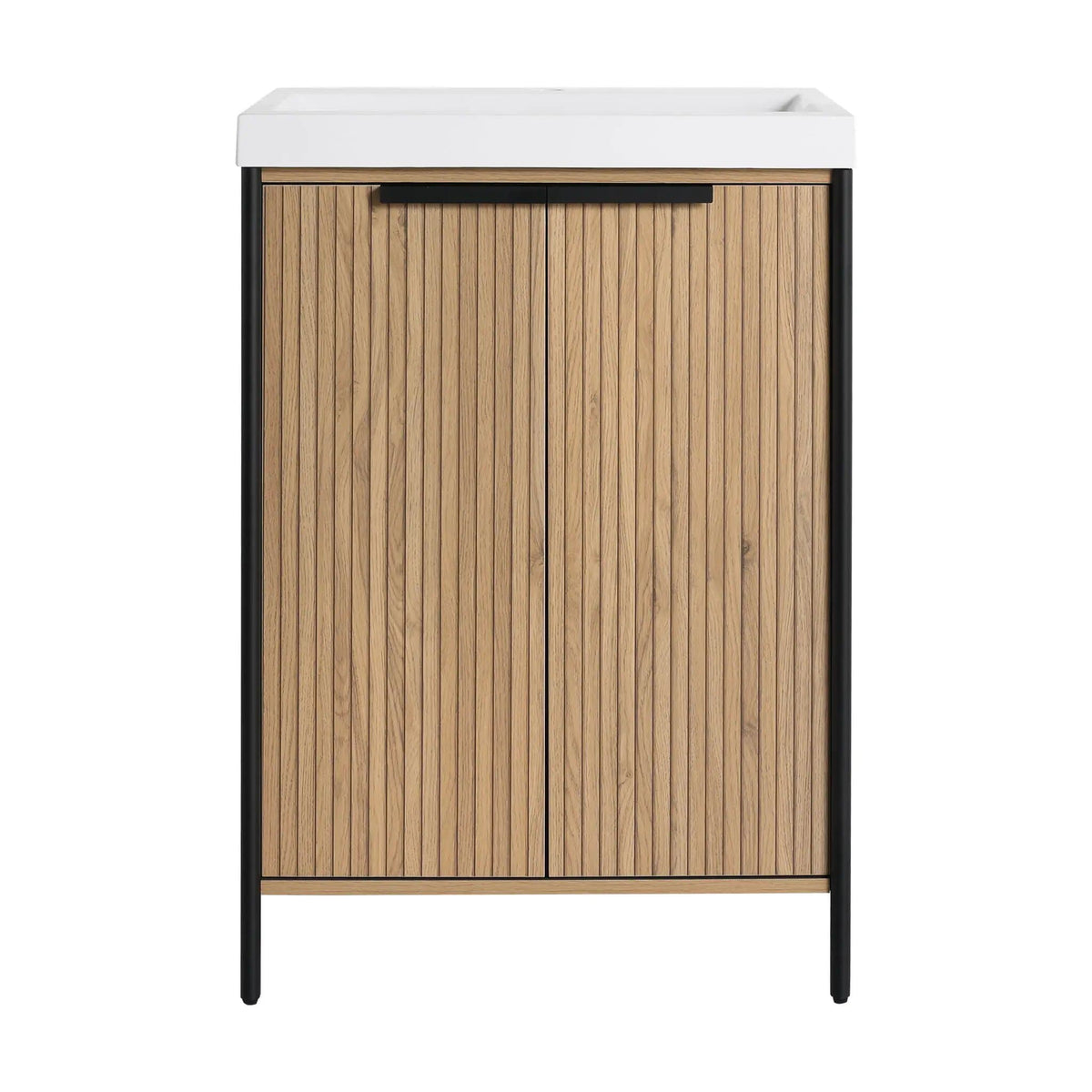 Modern Freestanding Bathroom Vanity With Resin Sink & Soft Close Cabinet Doors | 4 Pieces | Metal & Plywood | Bathroom