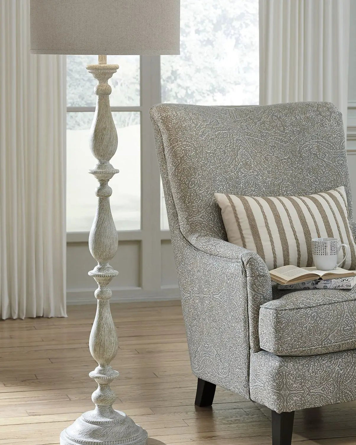 Bernadate Poly Floor Lamp | Whitewash Finish | 61 Inch Height | 130 Inch Cord