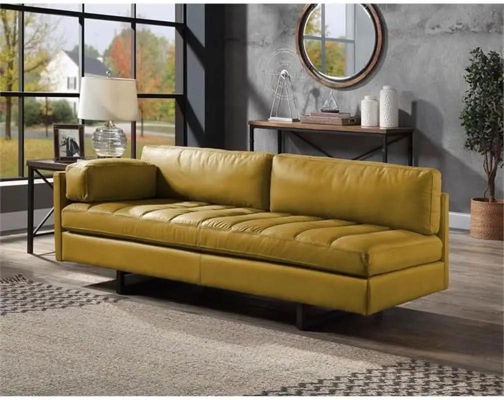 Radia Sofa With Pillow Yellow Turmeric Top Grain Leather from PriceLows™