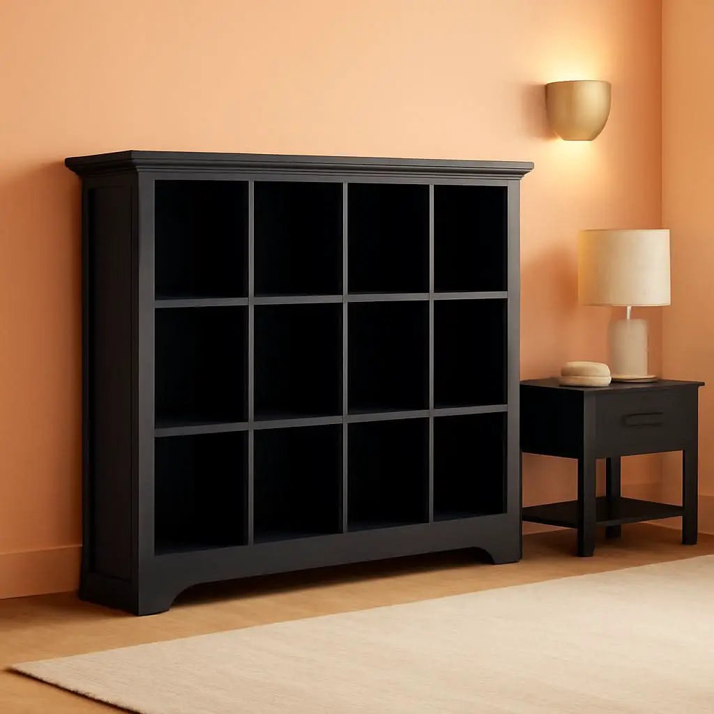 Cube Storage Bookcase With Base Black 12 Cube Lattice Open Shelves from PriceLows™