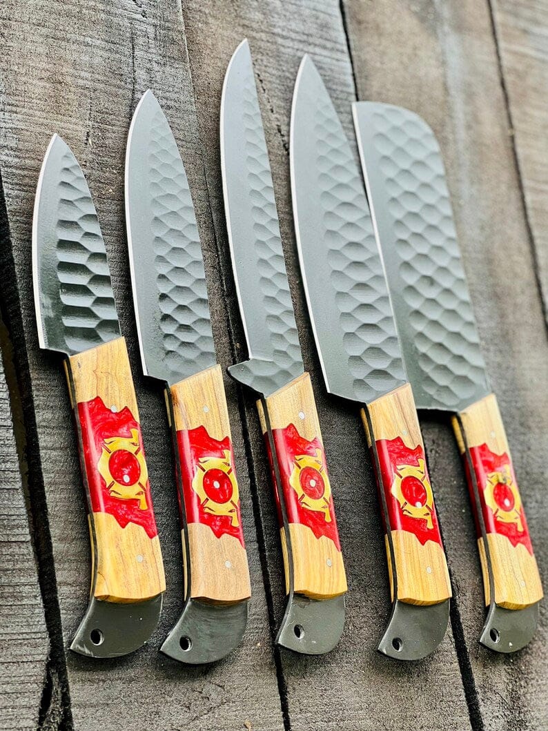 Stainless Steel Knife Set - 13" Forged Blades with Olivewood & Epoxy Resin Handles | 13 Inch | Stainless Steel | Kitchen knives set