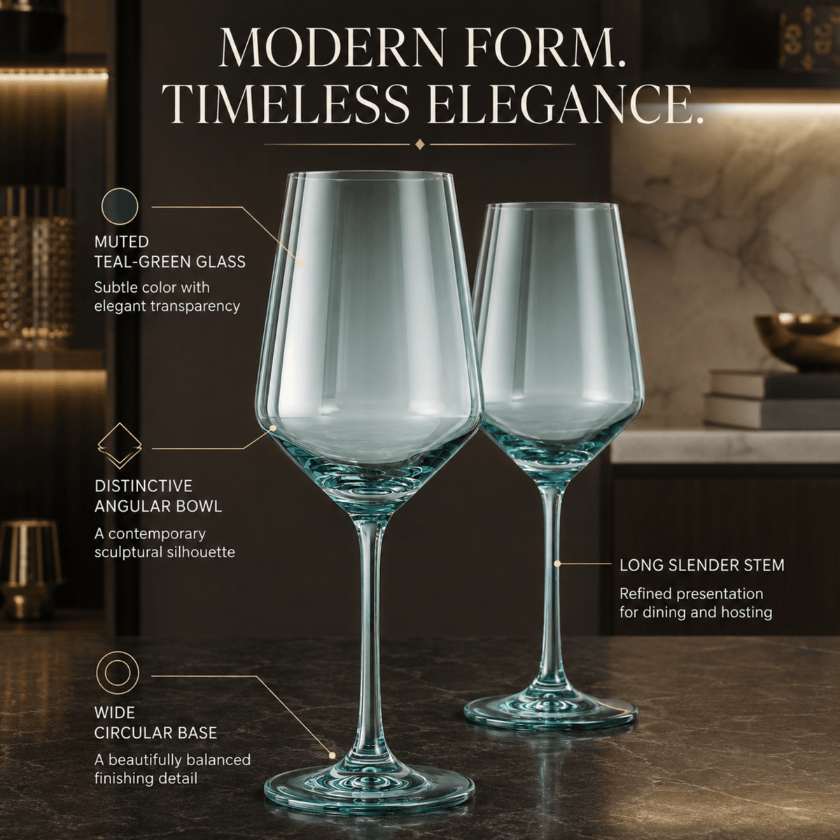 Tonal Stemmed Wine Glassware, Forest Green (Style 2) | 12 oz | Set of 2 | Entertaining