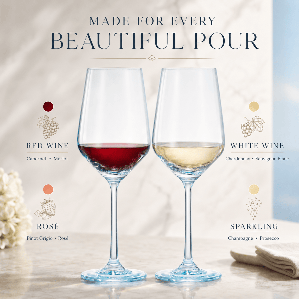 Monet Stemmed Wine Glassware, Blue (Style 2) | 12 oz | Set of 2 | Entertaining