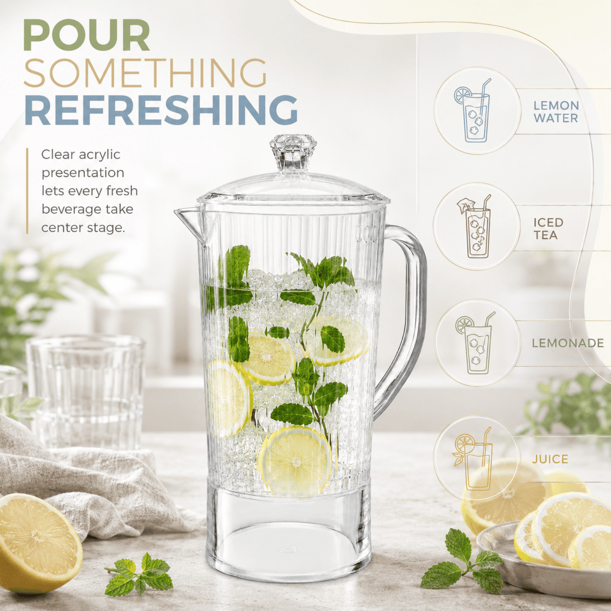 Barcelona Acrylic Pitcher with Lid | 65 oz | Acrylic | Entertaining