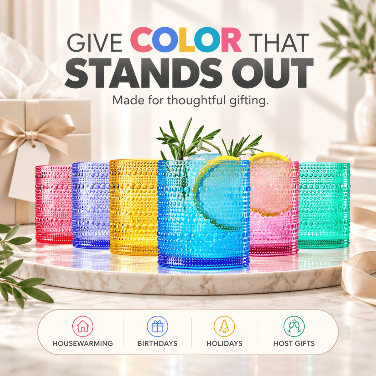 Madrid Acrylic Lowball Hobnail Glassware | 10 oz | Set of 6 | Acrylic