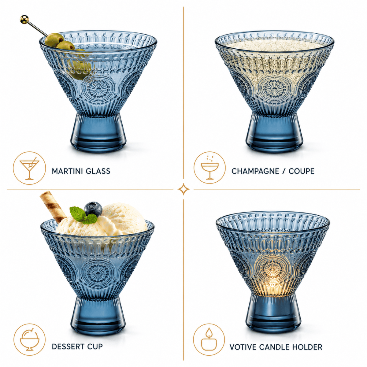 Tonal Hobnail Martini Glassware | 8 oz | Set of 6 | Glass