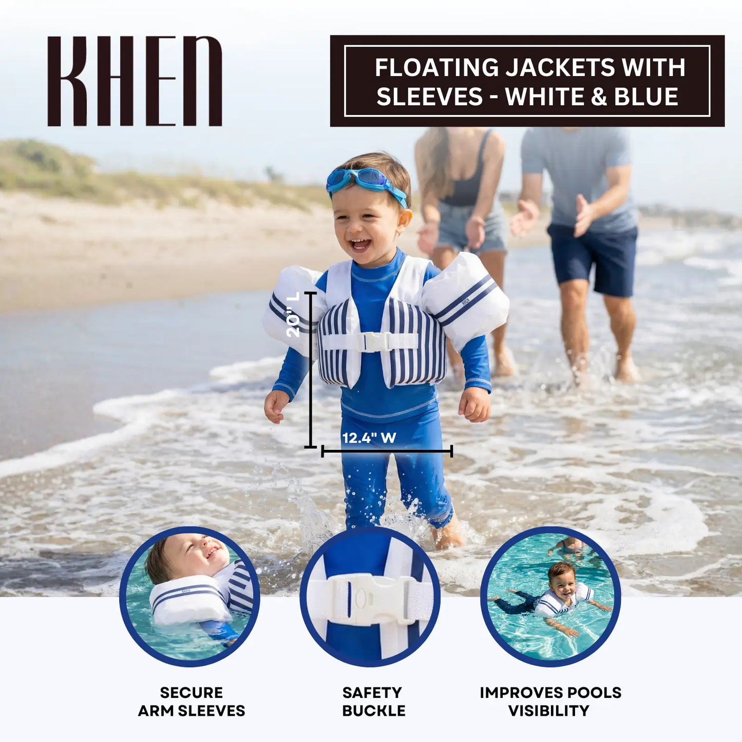 Floating Jackets with Sleeves for Pool or Beach | 1-3 Years | White & Blue from PriceLows™
