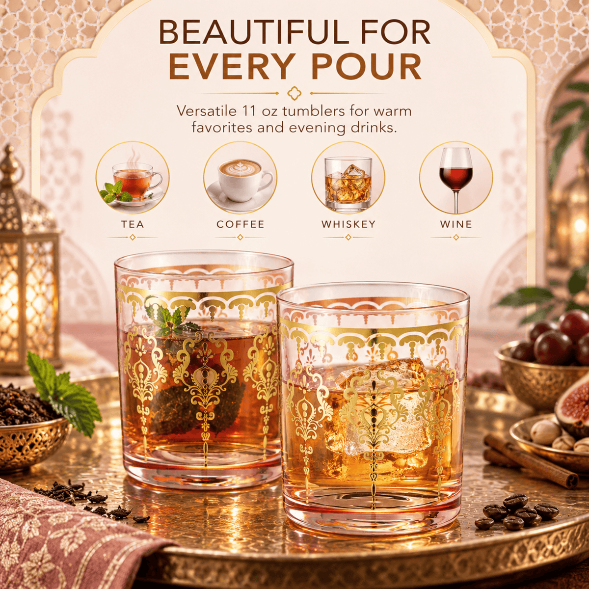 Moroccan Whiskey & Cocktail Glass Pink & Clear | Set of 2 | Glass | Tumbler