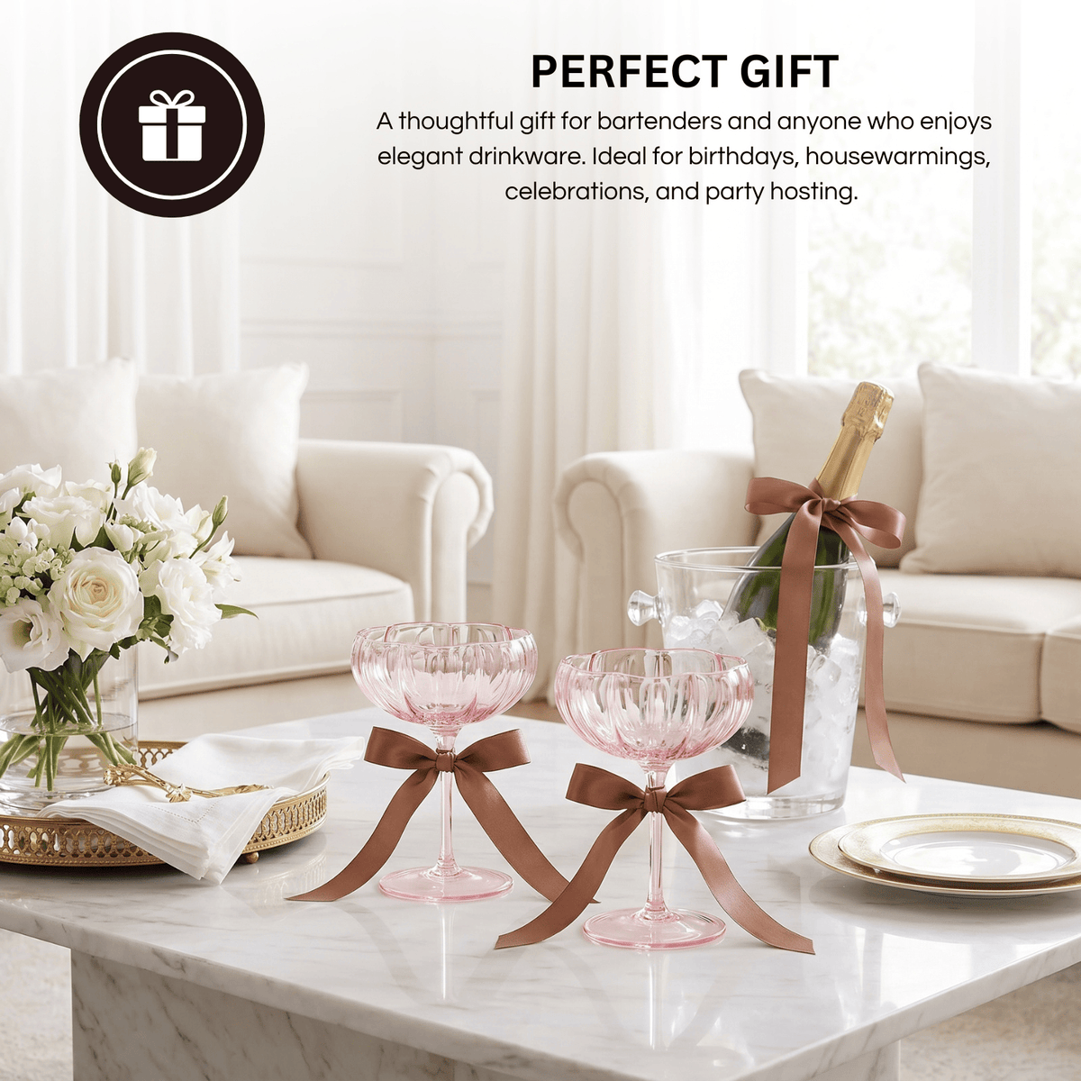 Flower Coupe Cocktail Colored Glasses Blush Pink | Set of 2 | Glass | Cocktail Glass