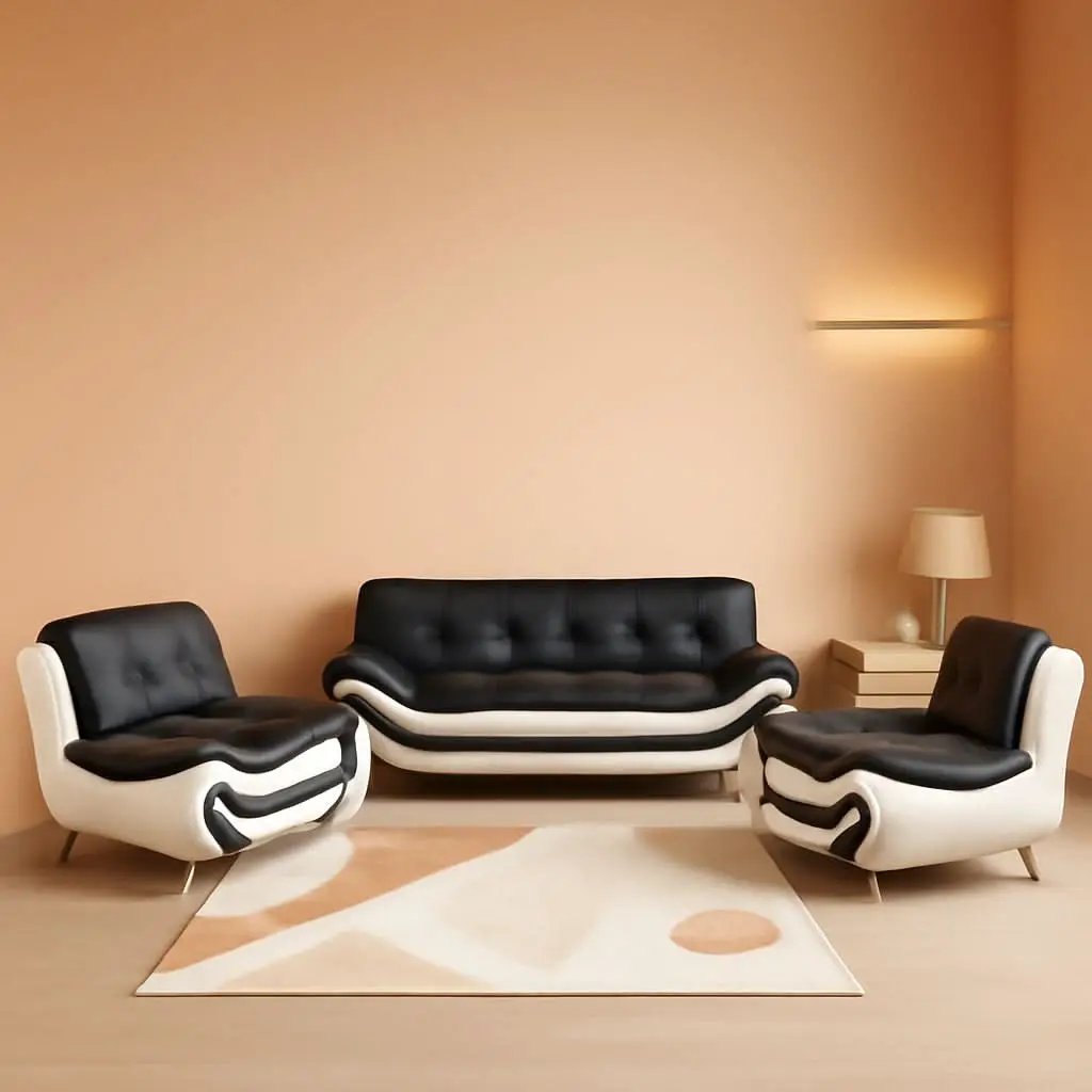 Living Room Faux Leather Sofa Set 3 Piece Black White from PriceLows™
