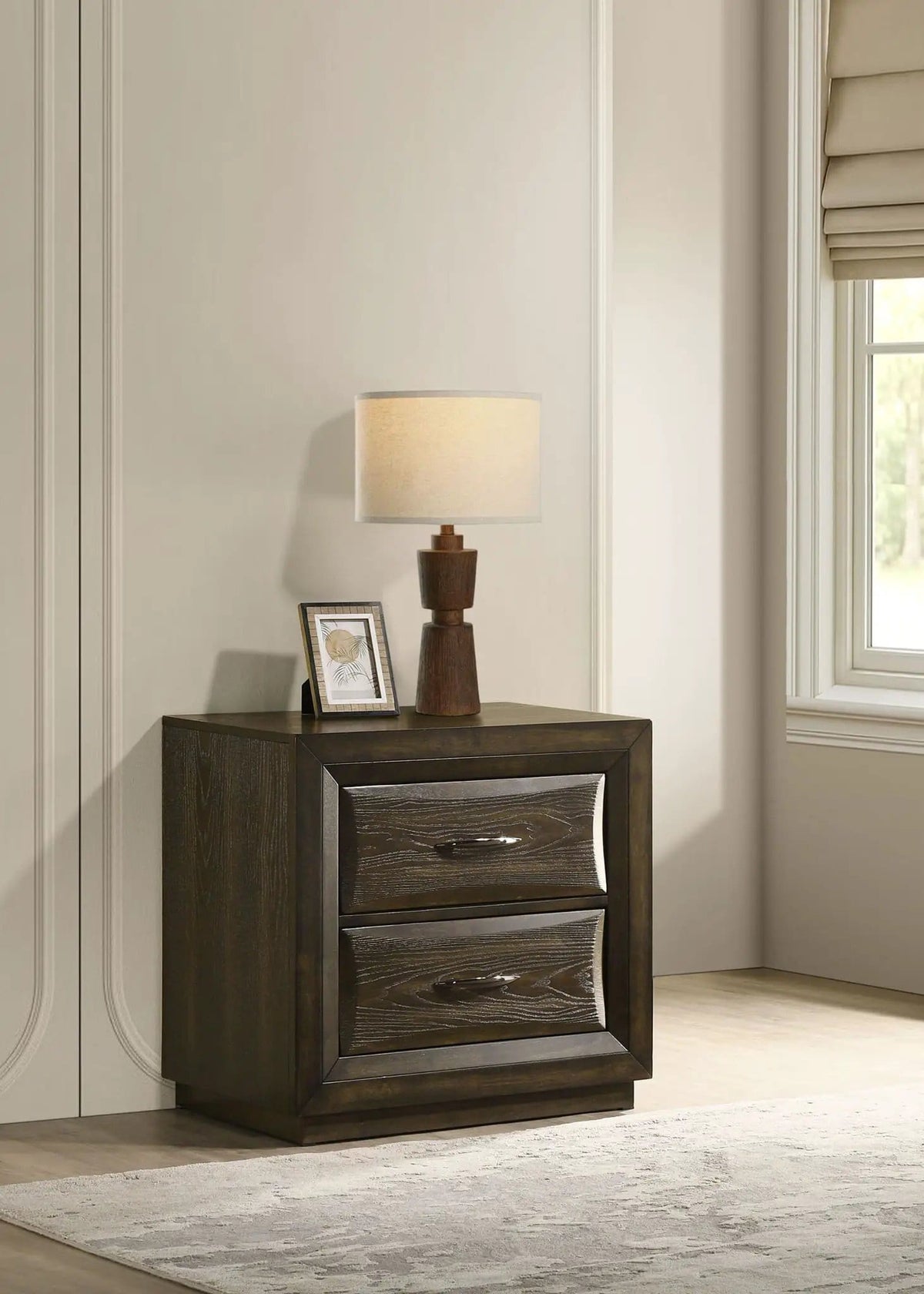 Atlas 2-drawer Bedroom Nightstand Bedside Table Dark | 27.25 x 16.25 x 25.75 in | Rubberwood & Engineered Wood | Oak