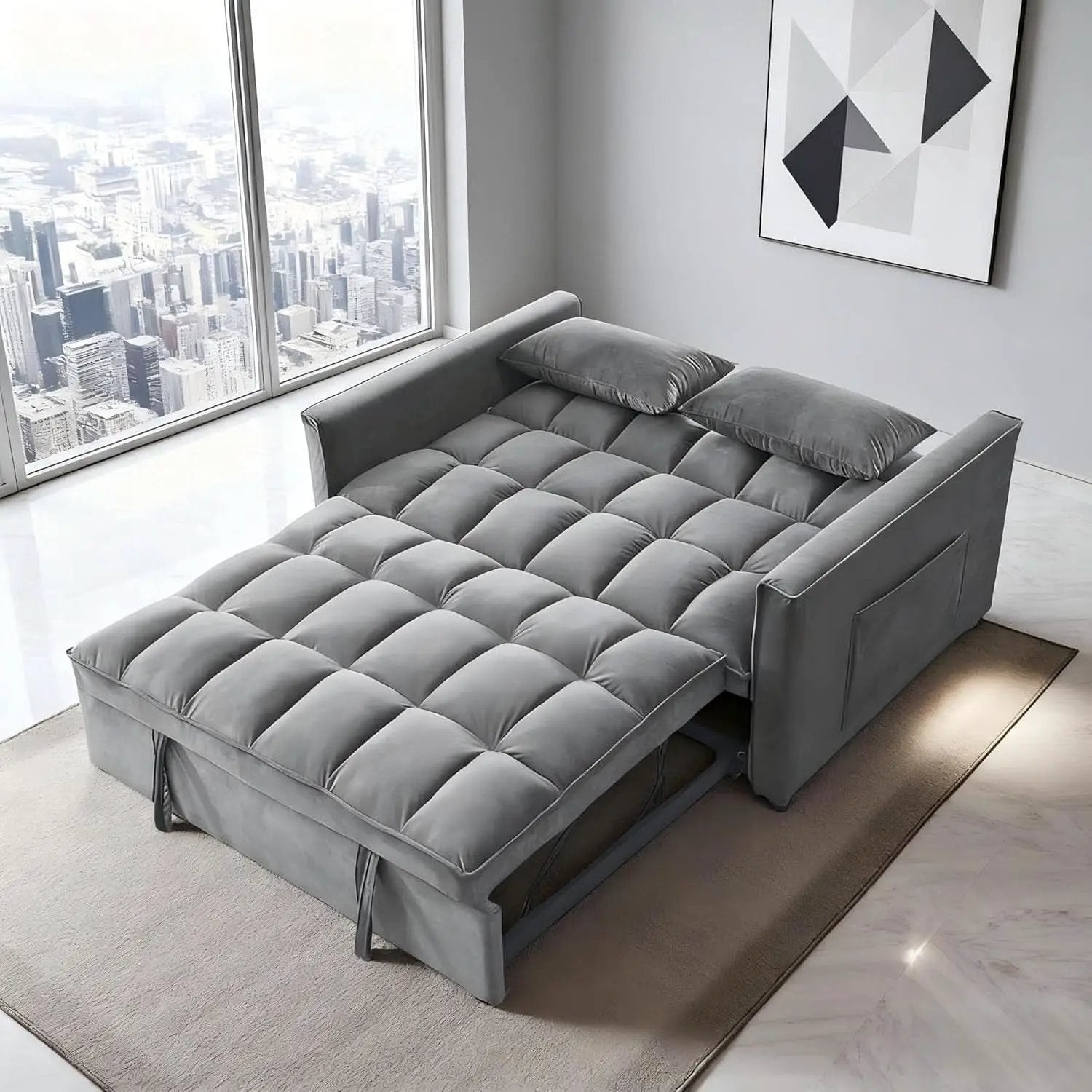 54 Inches Convertible Sofa Bed With Adjustable Backrest from PriceLows™