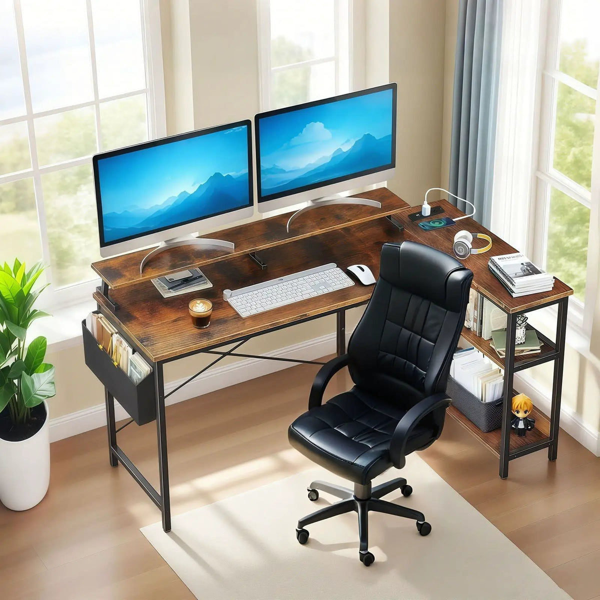 L-Shaped Gaming Desk | 47 Inch Width | Power Outlets And USB Ports | Reversible Corner Workstation