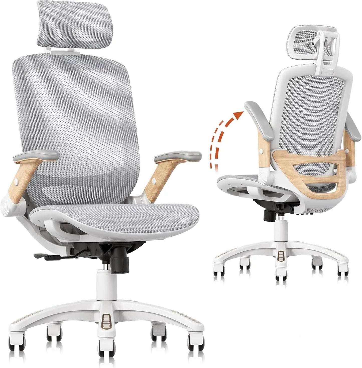 White Mesh Ergonomic Office Chair With Headrest Tilt 400Lbs from PriceLows™