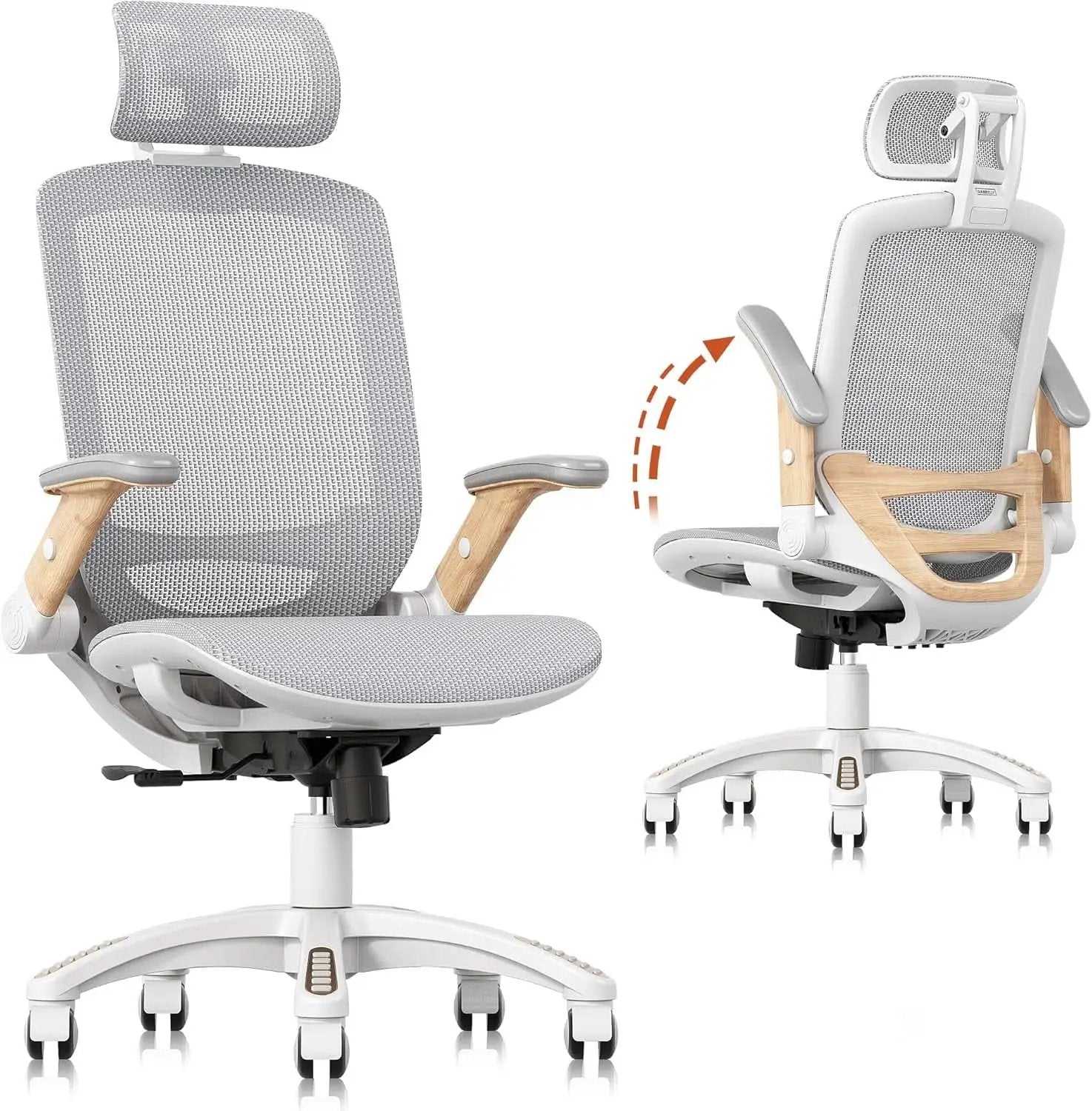 White Mesh Ergonomic Office Chair With Headrest Tilt 400Lbs from PriceLows™