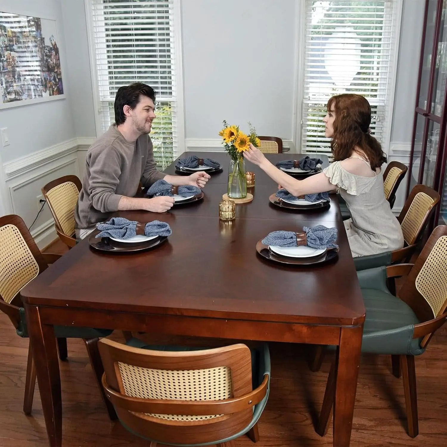 Set Midcentury Green Rattan Bentwood Dining Chairs from PriceLows™