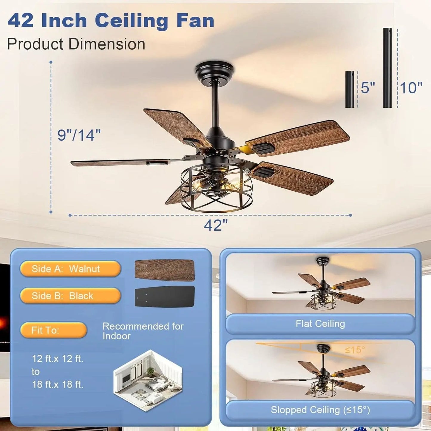 42 Inch Farmhouse Cage Ceiling Fan With Remote E26 Bulbs from PriceLows™