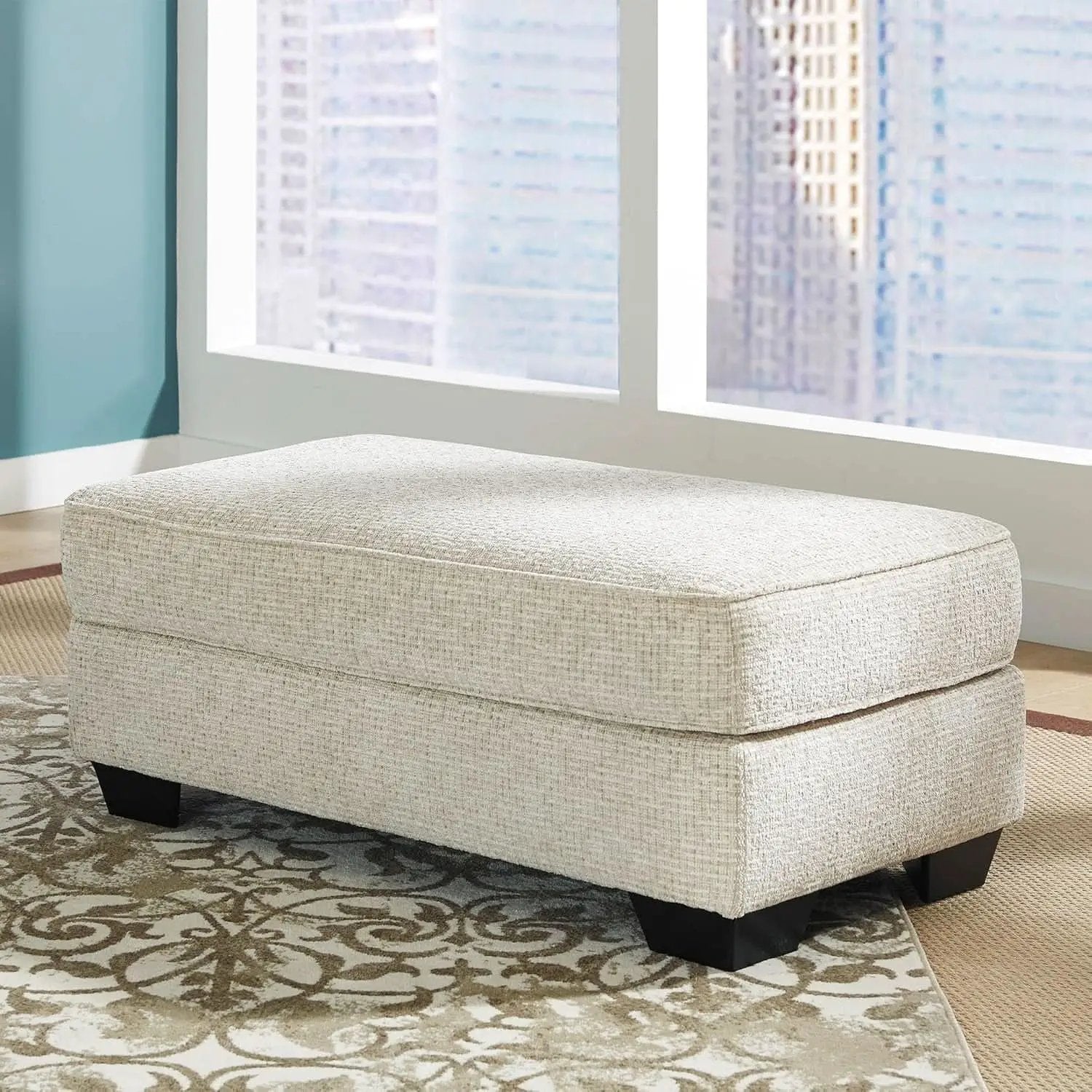 Beige Chenille Upholstered Ottoman With Cushioned Comfort from PriceLows™