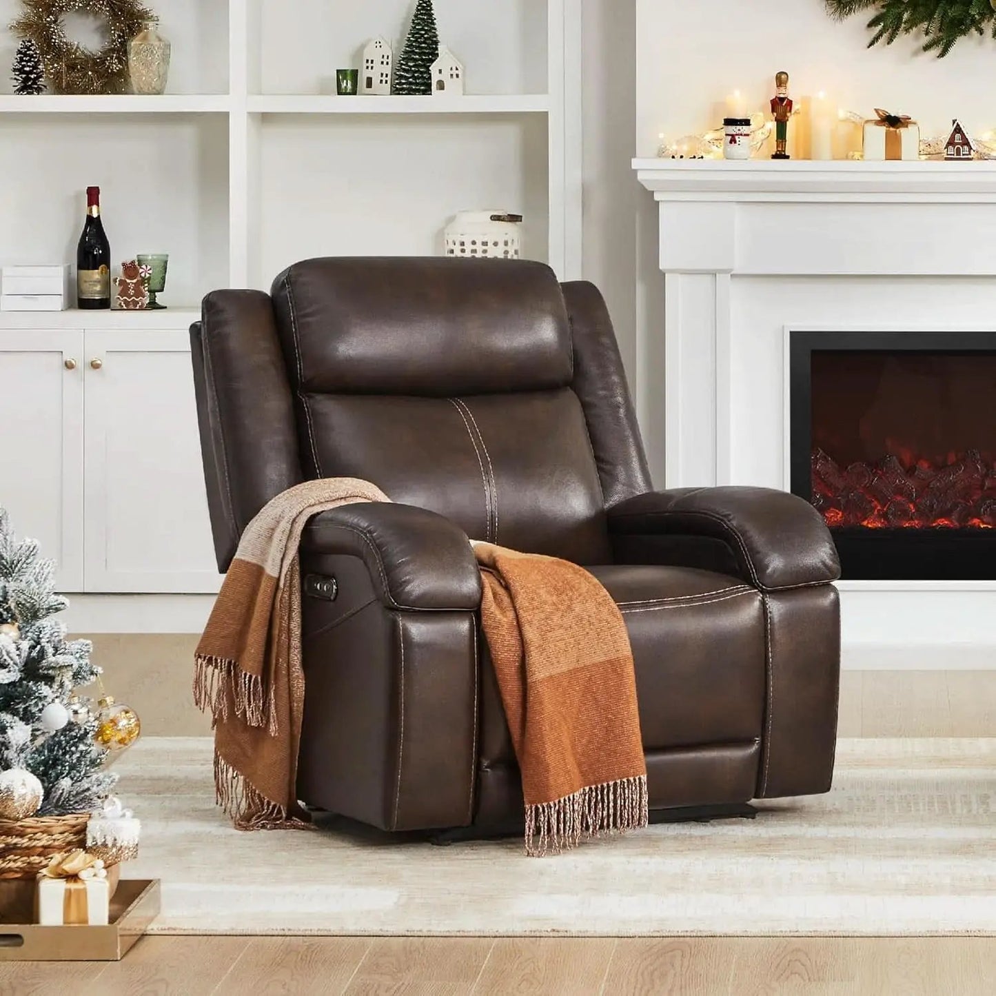 Dark Brown Leather Power Recliner Chair With Power Headrest from PriceLows™