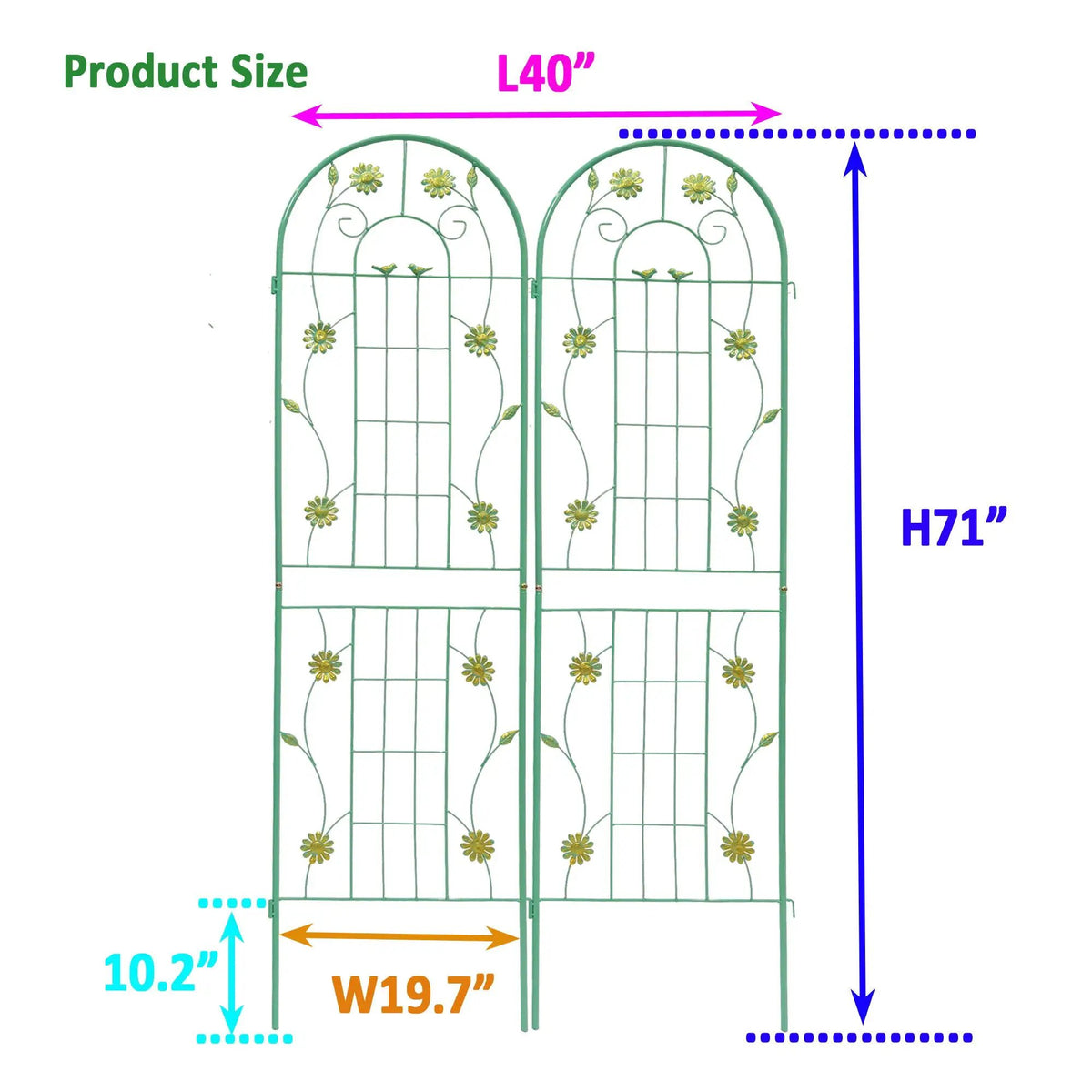 Metal Garden Trellis | Galvanized Steel | Powder Coated | 4 Piece Set