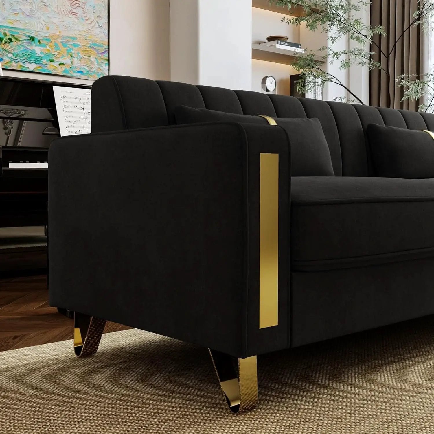 Two Piece Loveseat Sofa Set For Living Room 86 Inch Black Velvet Upholstery Quality Living Room Furniture from PriceLows™
