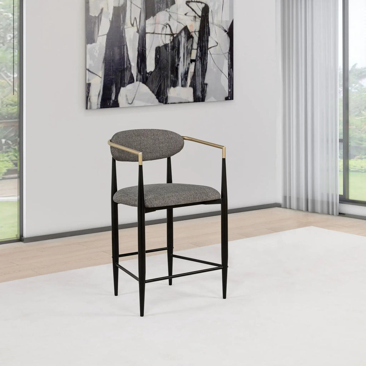Tina Fabric Upholstered Counter Chair Dark Grey (Set of 2) Counter Height (24"-27") | 22 x 20.75 x 37.25 in | Linen & Fabric | Home