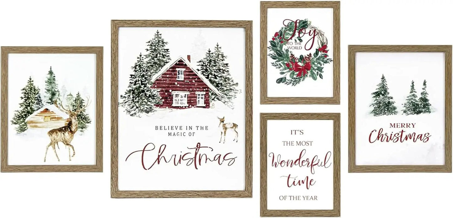Framed Christmas Forest Wall Art Set 5 Piece Holiday Decor from PriceLows™