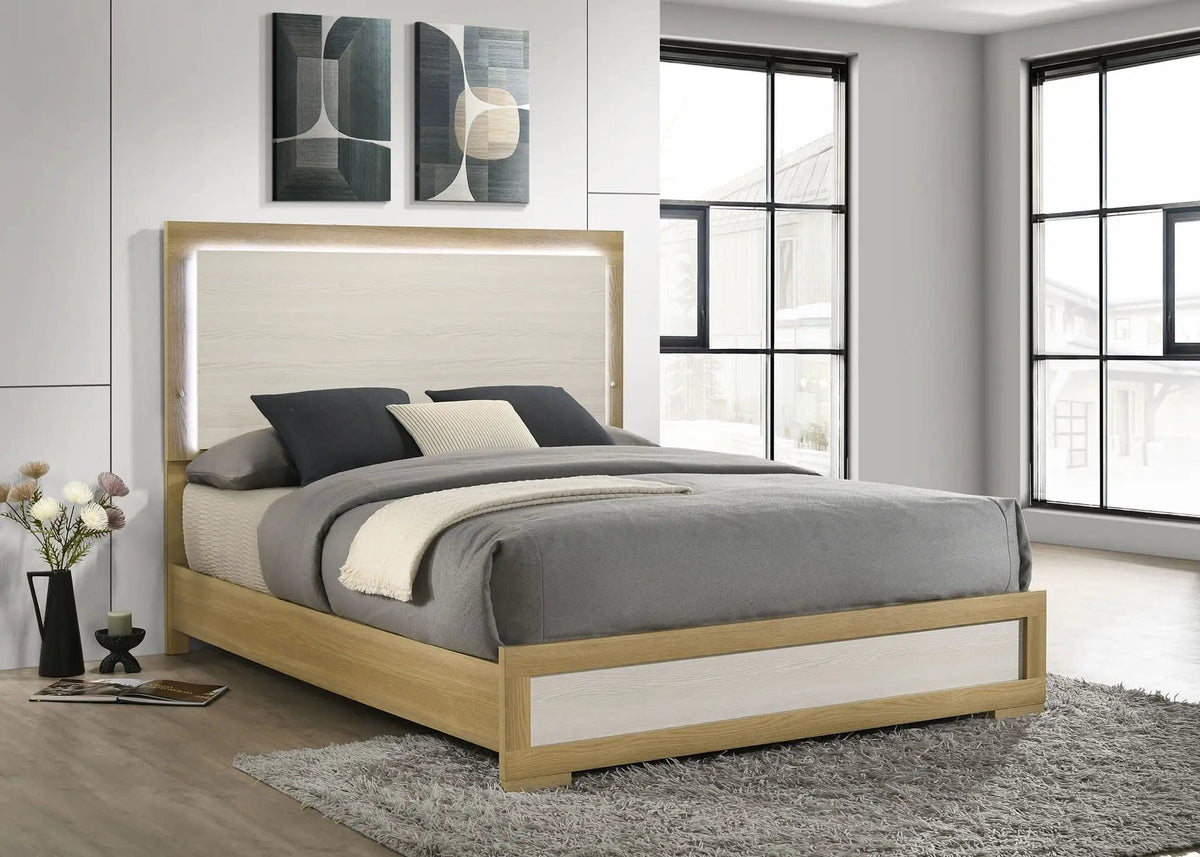 Hyland Wood Queen LED Panel Bed Natural and | 63.5 x 83.5 x 51.5 in | Engineered Wood & Veneer | White