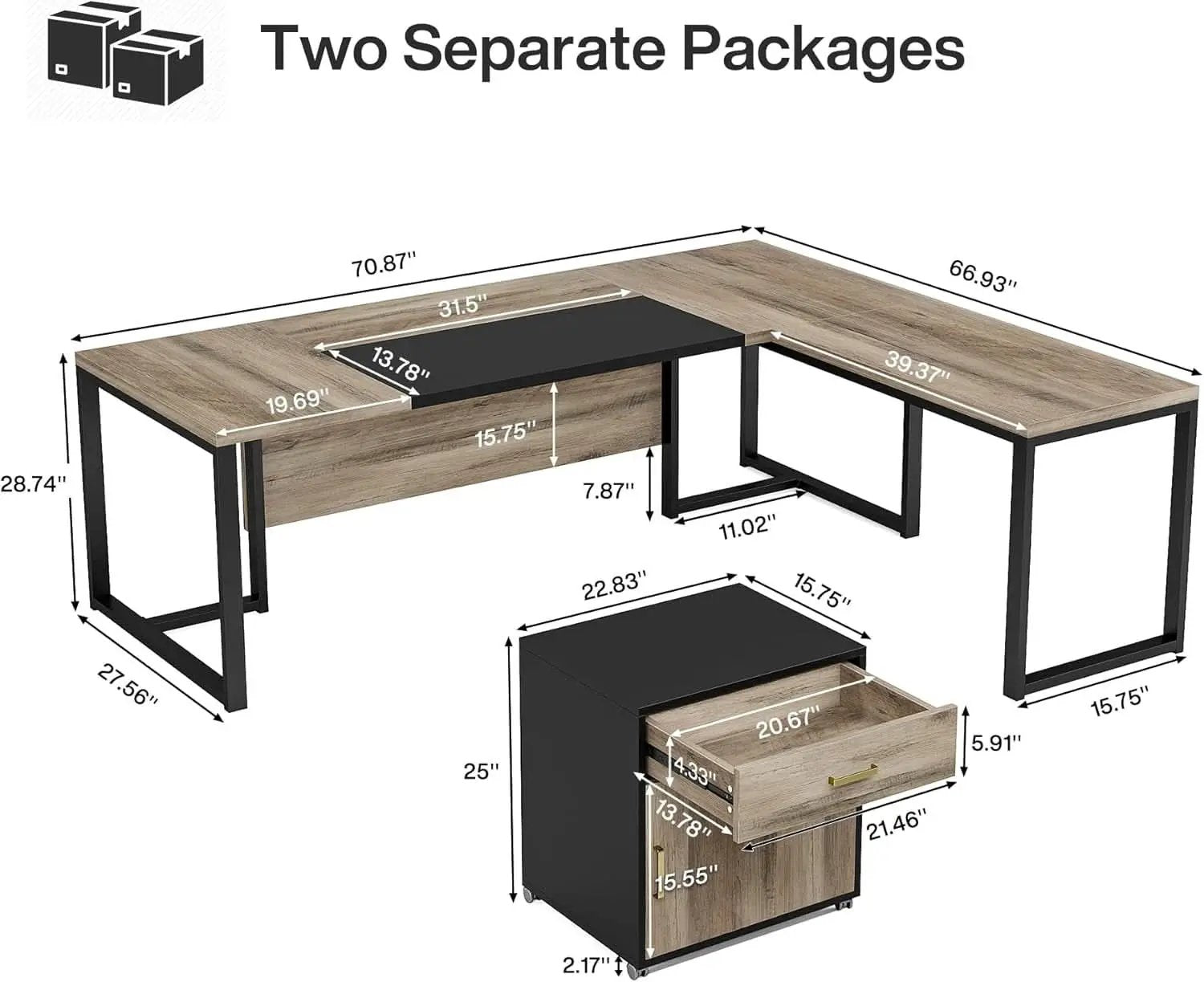 Retro-Gray L-Shaped Executive-Grade Desk File Cabinet from PriceLows™