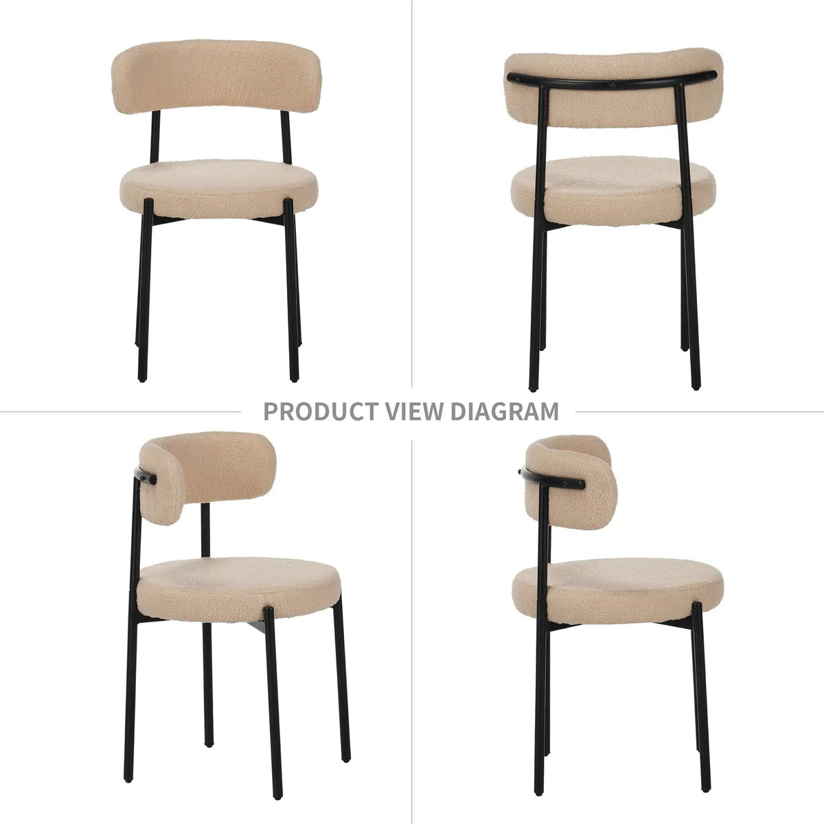 Medieval Curved Back Kitchen Dining Chairs | Set Of 4 | Beige | Reinforced Metal Legs