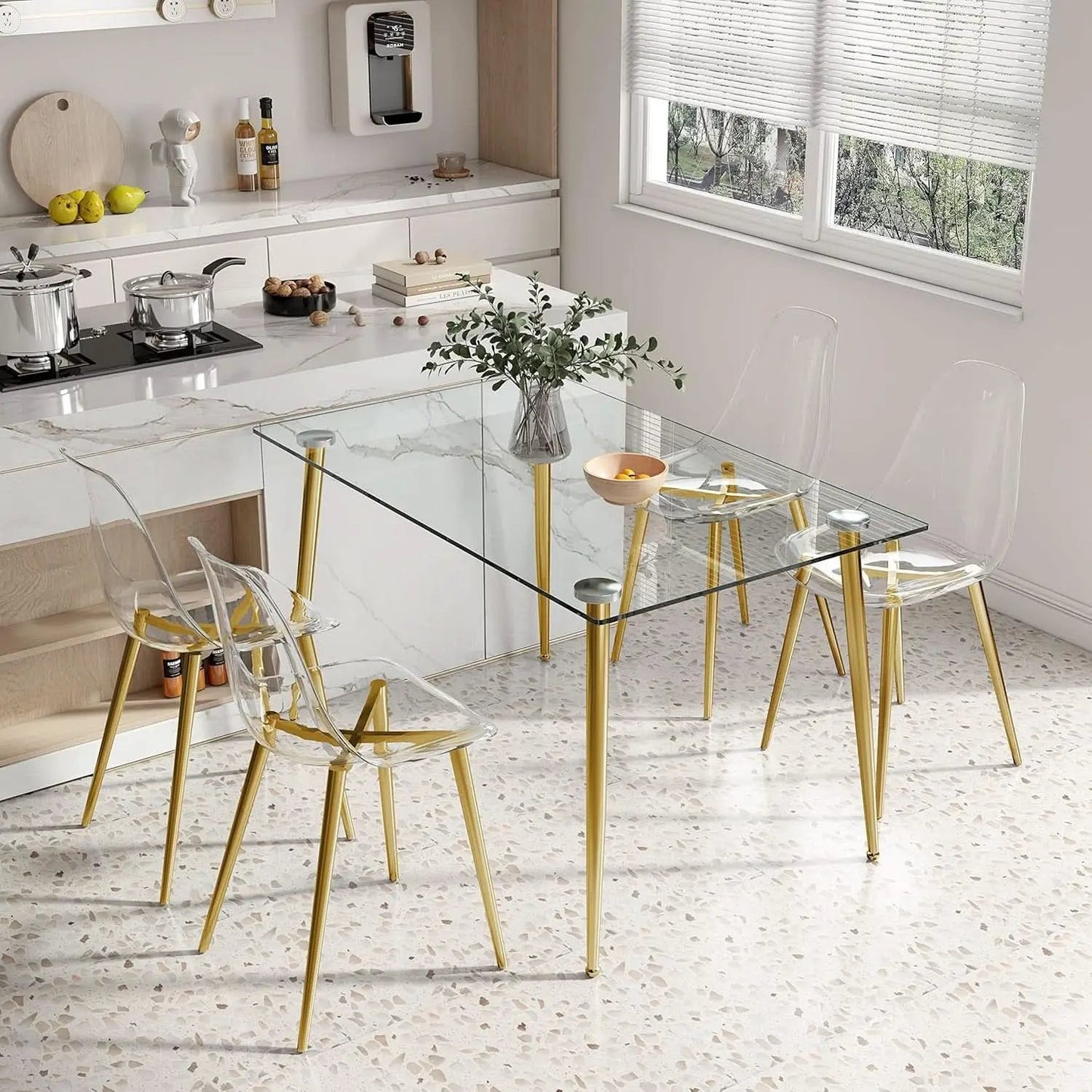 Glass Dining Table For 4 51 Inch Tempered Glass Gold Legs from PriceLows™