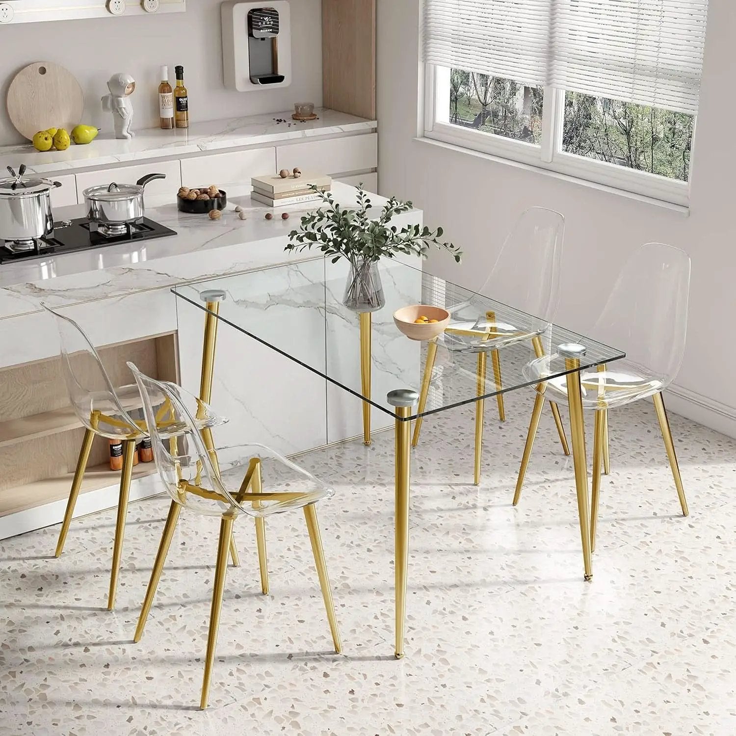 Glass Dining Table For 4 51 Inch Tempered Glass Gold Legs from PriceLows™