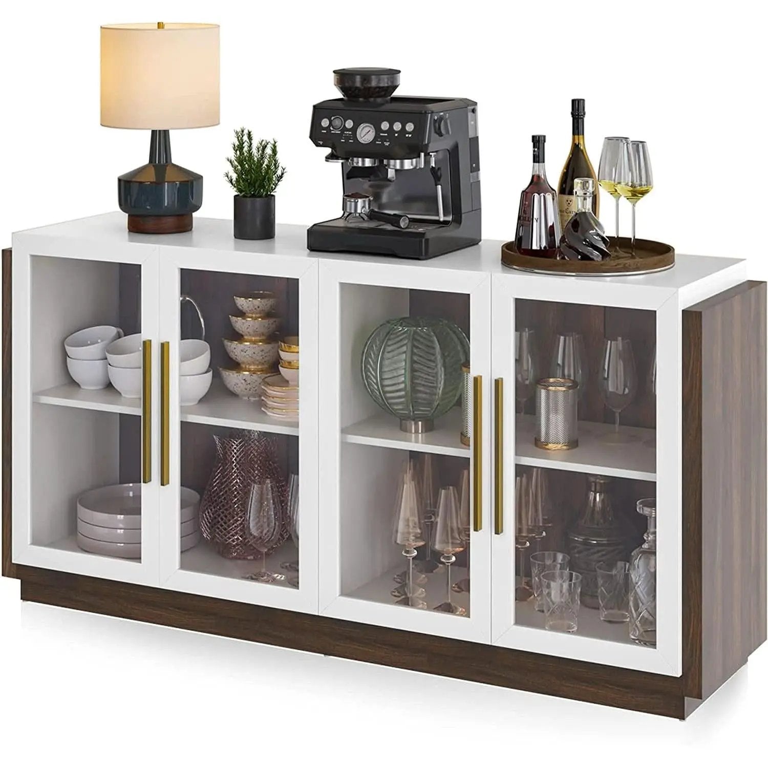 Brixston Modern Wood Glass Buffet Cabinet 64 Inch Wide from PriceLows™
